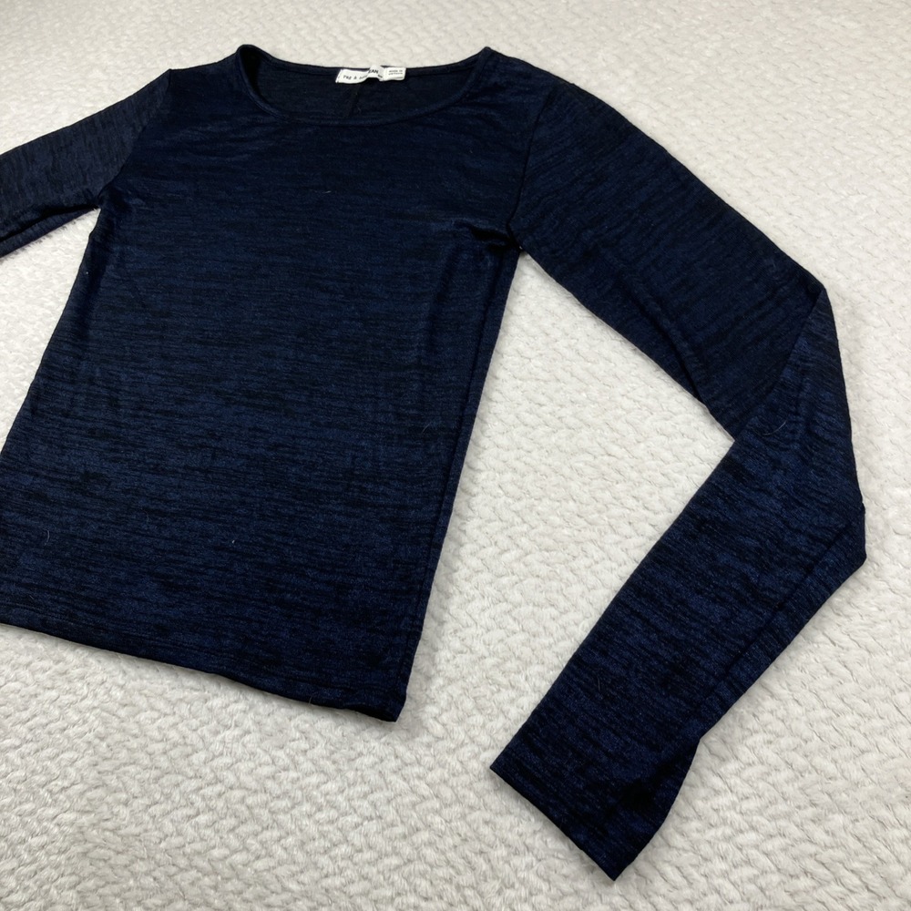 Rag & Bone Long Sleeve Knit Top Navy Blue Small Sheer Elevated Basic Minimalist - Picture 5 of 11
